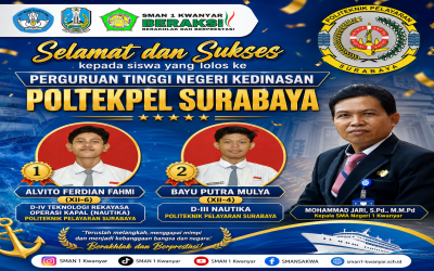 Selamat dan Sukses Siswa SMAN 1 Kwanyar Lolos ke Perguruan Tinggi Negeri Kedinasan POLTEKPEL Surabaya